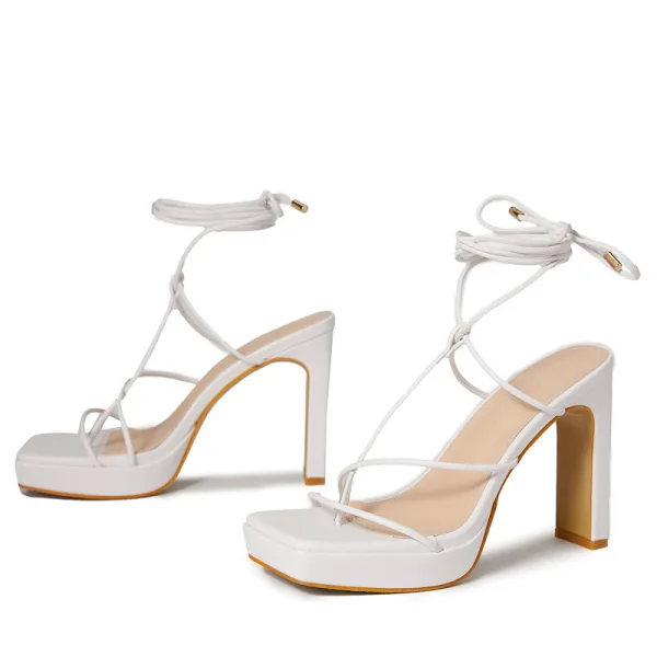 Sexy Orange Street Wear Womens Sandals 2022 X-Strap 11 cm Thick Heels Open / Peep Toe Sandals High Heels