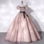 Élégant Rougissant Rose Tachetée Robe De Bal 2022 Robe Boule De l'épaule Gonflée Manches Courtes Dos Nu Ceinture Noeud Longue Robe De Ceremonie