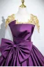Vintage / Retro Purple Lace Flower Bow Satin Prom Dresses 2025 Ball Gown Scoop Neck Short Sleeve Backless Floor-Length / Long Prom Formal Dresses