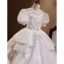 Charming White Beading Pearl Sequins Cascading Ruffles Birthday Flower Girl Dresses 2023 Ball Gown Scoop Neck Puffy Short Sleeve Floor-Length / Long Flower Girl Dresses