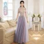 Elegant Purple Lace Flower Bridesmaid Dresses 2022 A-Line / Princess Beading Pearl Sequins Short Sleeve Backless Floor-Length / Long Bridesmaid Wedding Party Dresses