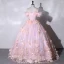 Flower Fairy Blushing Pink Appliques Prom Dresses 2023 Ball Gown Off-The-Shoulder Outdoor / Garden Short Sleeve Backless Floor-Length / Long Prom Formal Dresses