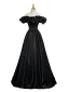Elegant Black Prom Dresses 2023 A-Line / Princess Ruffle Off-The-Shoulder Short Sleeve Backless Floor-Length / Long Prom Formal Dresses