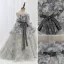 Fashion Grey Appliques Prom Flower Girl Dresses 2022 A-Line / Princess Scoop Neck Sleeveless Bow Sash Sweep Train Flower Girl Dresses