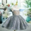 Bling Bling Grey Beading Sequins Lace Flower Short Flower Girl Dresses 2024 Ball Gown Birthday Strapless Sleeveless Tulle
