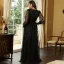 Sexy Black Beading Sequins Split Front Evening Dresses 2022 Trumpet / Mermaid V-Neck Long Sleeve Evening Party Floor-Length / Long Formal Dresses
