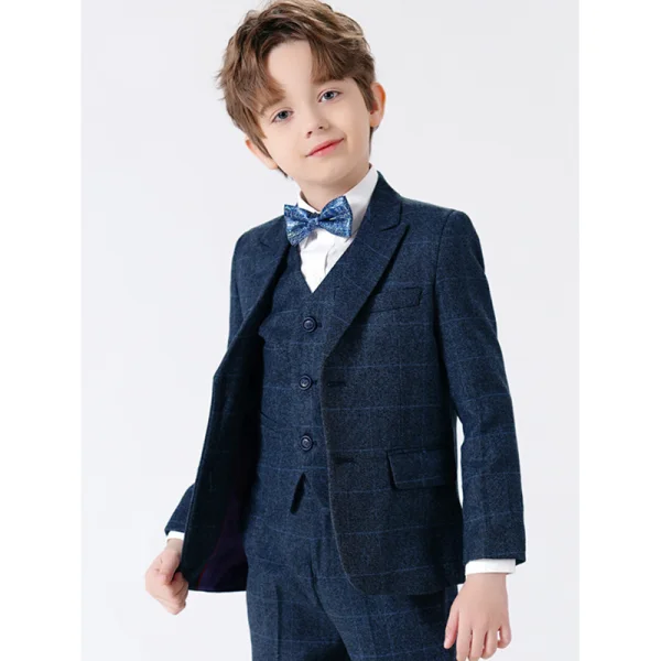 Modern / Fashion Navy Blue Long Sleeve 5-piece Boys Wedding Suits 2023 Wedding Coat Pants Shirt Tie Vest