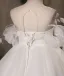 Elegant White Pearl Birthday Flower Girl Dresses 2024 Ball Gown Scoop Neck Short Sleeve Backless Floor-Length / Long Tulle