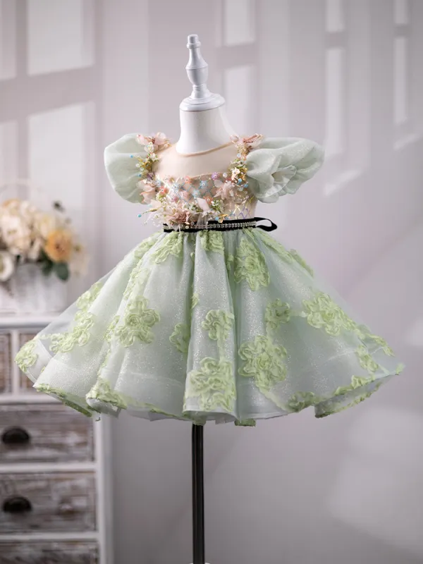 Mint Green and Gold Flower Girl Dress