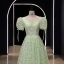 Chic / Beautiful Sage Green Floral Outdoor / Garden Prom Dresses 2023 A-Line / Princess Scoop Neck Short Sleeve Backless Floor-Length / Long Prom Formal Dresses