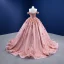 Blumenfee High End Rosa Ballkleider 2022 Ballkleid Off Shoulder Perle Spitze Blumen Applikationen Kurze Ärmel Rückenfreies Hof-Schleppe Festliche Kleider