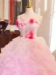 Fashion Blushing Pink Two Tone Appliques Cascading Ruffles Prom Dresses 2024 Ball Gown Strapless Sleeveless Backless Sweep Train Prom Formal Dresses