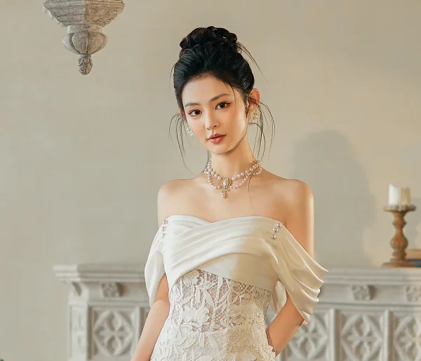 High-end White Pearl Lace Flower Wedding Dresses 2025 Trumpet / Mermaid Off-The-Shoulder Sleeveless Backless Sweep Train Wedding