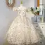Sparkly Champagne Multi-Colors Sequins Birthday Flower Girl Dresses 2022 Ball Gown Square Neckline Puffy Short Sleeve Backless Floor-Length / Long Flower Girl Dresses