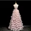 Flower Fairy Blushing Pink Handmade  Beading Pearl Rhinestone Appliques Prom Dresses 2025 Ball Gown Off-The-Shoulder Short Sleeve Backless Floor-Length / Long Formal Dresses