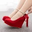 Chic / Beautiful Red Evening Party Pearl T-Strap Bow Womens Shoes 2023 10 cm Wedges Round Toe Womens Shoes