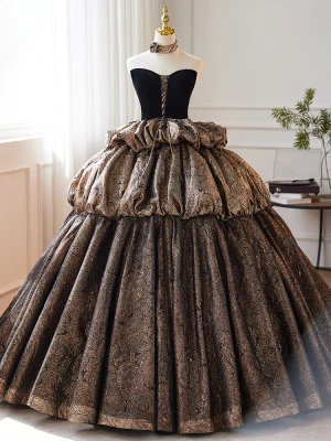 Elegante Zwarte Cascading Ruches Galajurken 2024 Baljurk Strapless Mouwloos Ruglooze Lange Gala Gelegenheid Jurken