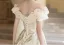 Charming Champagne Glitter Prom Dresses 2025 A-Line / Princess Ruffle Off-The-Shoulder Short Sleeve Backless Floor-Length / Long Formal Dresses