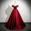 Vintage / Retro Burgundy Appliques Prom Dresses 2025 Ball Gown Off-The-Shoulder Short Sleeve Backless Floor-Length / Long Formal Dresses