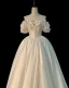 Vintage / Retro White Ruffle Satin Wedding Dresses 2024 Ball Gown Off-The-Shoulder Sleeveless Backless Floor-Length / Long Wedding