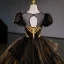 Vintage / Retro Black Beading Sequins Lace Flower Cascading Ruffles Prom Dresses 2023 Ball Gown Scoop Neck Puffy Short Sleeve Backless Floor-Length / Long Prom