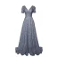 Sparkly Silver Grey Sequins Prom Dresses 2022 A-Line / Princess V-Neck Short Sleeve Backless Floor-Length / Long Prom Formal Dresses