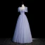 Chic / Beautiful Lavender Beading Sequins Prom Dresses 2023 A-Line / Princess Square Neckline Short Sleeve Bow Backless Floor-Length / Long Prom Formal Dresses