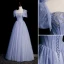 Chic / Beautiful Lavender Beading Sequins Prom Dresses 2023 A-Line / Princess Square Neckline Short Sleeve Bow Backless Floor-Length / Long Prom Formal Dresses