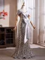 Scintillantes Argenté Noeud Paillettes Robe De Bal 2026 Trompette / Sirène De l'épaule Manches Courtes Dos Nu Longue Robe De Ceremonie