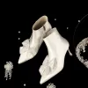 Elegant Ivory Satin Bow Winter Wedding Shoes 2024 7 cm Stiletto Heels Pointed Toe Wedding Boots