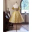 Flower Fairy Champagne Appliques Sequins Short Homecoming Graduation Dresses 2024 Ball Gown Off-The-Shoulder Short Sleeve Backless Tulle