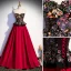 Vintage / Retro Burgundy Lace Flower Sequins Satin Prom Dresses 2023 A-Line / Princess Strapless Sleeveless Backless Floor-Length / Long Formal Dresses