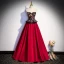 Vintage / Retro Burgundy Lace Flower Sequins Satin Prom Dresses 2023 A-Line / Princess Strapless Sleeveless Backless Floor-Length / Long Formal Dresses