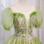 Elegant Sage Green Glitter Beading Sequins Prom Dresses 2023 Ball Gown Scoop Neck Puffy Short Sleeve Floor-Length / Long Prom Formal Dresses