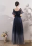 Vintage / Retro Navy Blue Beading Star Sequins Prom Dresses 2024 A-Line / Princess V-Neck Short Sleeve Backless Floor-Length / Long Prom Formal Dresses