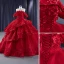 High-end Burgundy Glitter Pearl Appliques Cascading Ruffles Prom Dresses 2023 Ball Gown Off-The-Shoulder Sleeveless Backless Court Train Prom Formal Dresses