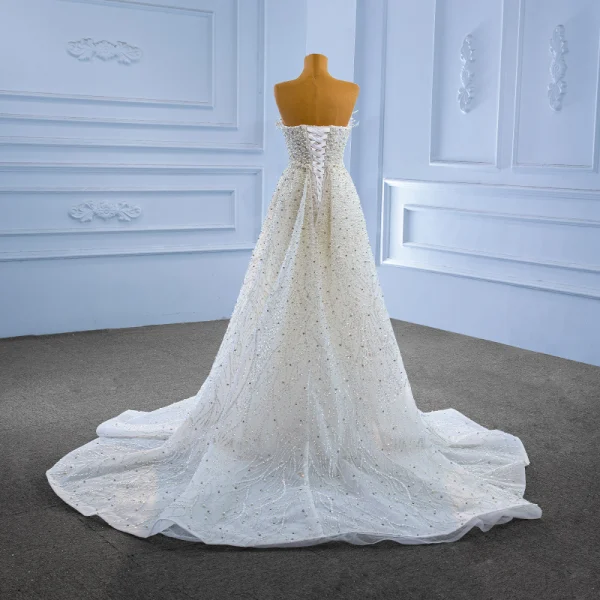 High End Weiß Perlenstickerei Perle Strass Brautkleider / Hochzeitskleider 2022 Meerjungfrau Bandeau Ärmellos Rückenfreies Hof-Schleppe Hochzeit