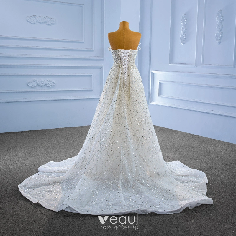 High-end White Beading Pearl Rhinestone Wedding Dresses 2022 Trumpet Mermaid Strapless