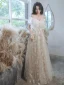 Glitzernden Sexy Champagner Pailletten Abendkleider 2023 A Linie Off Shoulder Schleife Kurze Ärmel Rückenfreies Lange Abend Festliche Kleider