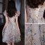 Charming Grey Beading Sequins Party Dresses 2022 A-Line / Princess V-Neck Short Sleeve Backless Knee-Length Formal Dresses