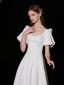 Modest / Simple Ivory Pearl Satin Prom Dresses 2022 A-Line / Princess Square Neckline Puffy Short Sleeve Floor-Length / Long Formal Dresses