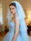 Simple Bleu Ciel Tulle Train De Balayage Voile De Mariée 2026