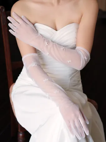 Elegante Weiß Schleife Hochzeit Brauthandschuhe 2025 Tülle