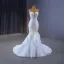 Haut de Gamme Charmant Blanche Perlage Perle Paillettes Robe De Mariée 2023 Trompette / Sirène Bustier Sans Manches Dos Nu Train De Balayage Mariage
