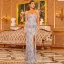 Sexy Gris Paillettes Robe De Soirée 2022 Trompette / Sirène Bretelles Spaghetti Sans Manches Dos Nu Laçage Fendue devant Longue Soirée Robe De Ceremonie
