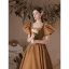 Vintage / Retro Brown Satin Prom Dresses 2023 A-Line / Princess Square Neckline Puffy Short Sleeve Backless Floor-Length / Long Prom Formal Dresses