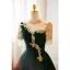 Vintage / Retro Dark Green Velvet Beading Rhinestone Tassel Prom Dresses 2023 A-Line / Princess High Neck Short Sleeve Backless Floor-Length / Long Formal Dresses