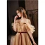 Fashion Champagne Prom Dresses 2022 A-Line / Princess Scoop Neck Ruffle Short Sleeve Beading Sequins Backless Sash Bow Floor-Length / Long Formal Dresses