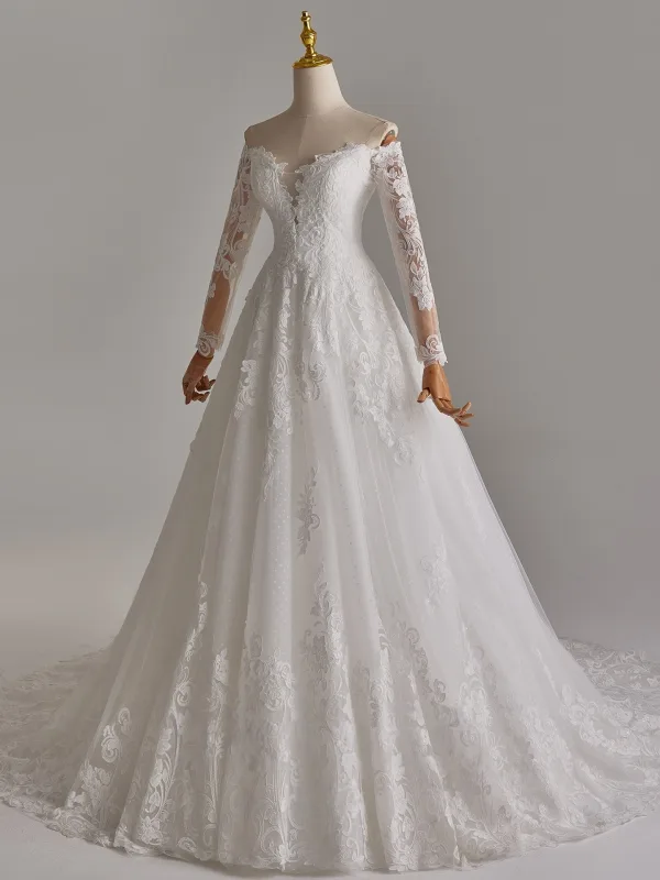 Élégant Blanche En Dentelle Fleur Robe De Mariée 2025 Robe Boule De l'épaule Manches Longues Dos Nu Train De Balayage