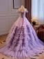 Schöne Lavendel Rüschen Ballkleider 2024 Ballkleid Off Shoulder Ärmellos Rückenfreies Sweep / Pinsel Zug Ball Festliche Kleider